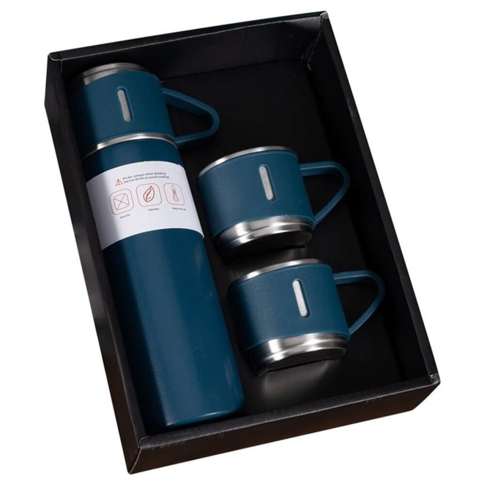 Vacuum Flask Set 17oz - Insulated Water Bottle thermos 3 Cups - BLUE